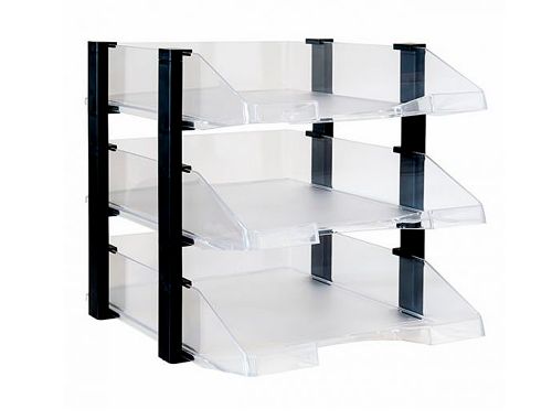 Tabuleiro de secretaria archivo 2000 plastico transparente com elevadores preto conjunto de 3 tabuleiros 280x285x350 mm , Archivo 2000 , 75227 , 8429368666291